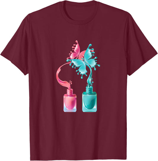 Nail Tech Artist Nail Polish Butterfly Gift T-Shirt - T-Shirt | Maroon