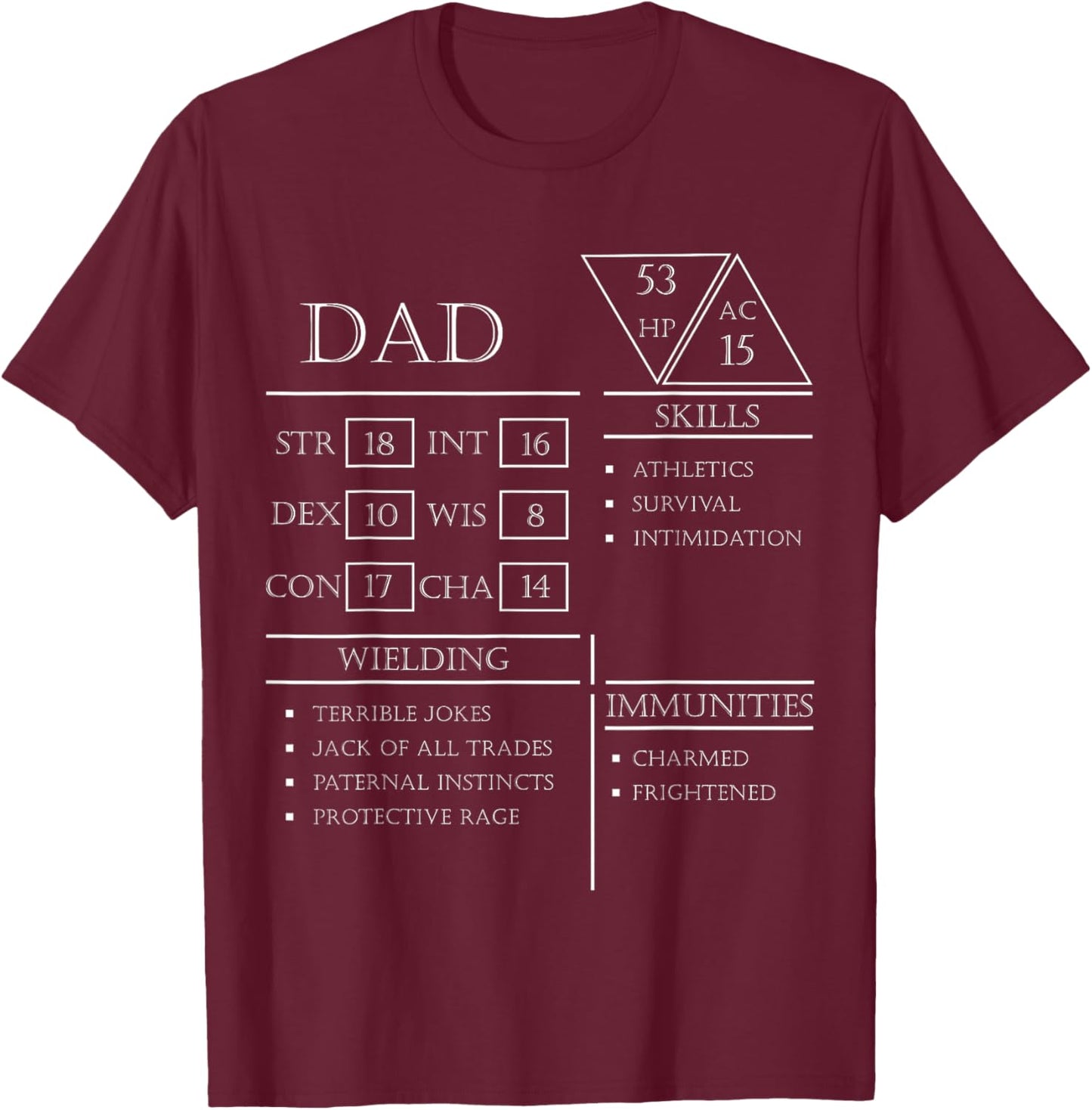 Roleplaying Dice Gamer Dragon Dad Stat Skills Wielding T-Shirt - T-Shirt | Maroon