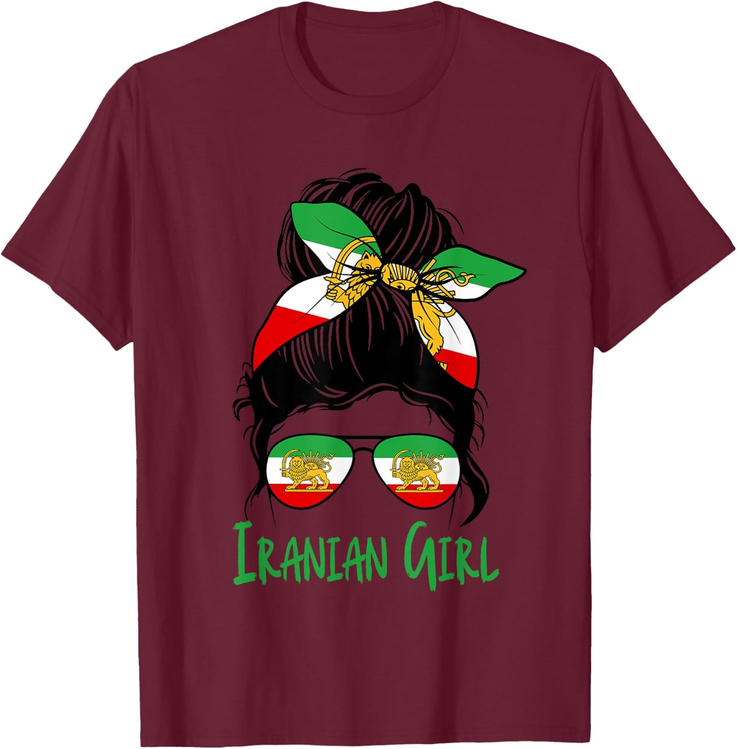 Iran Iranian For Girl Flag Lion Persian T-Shirt - T-Shirt | Maroon