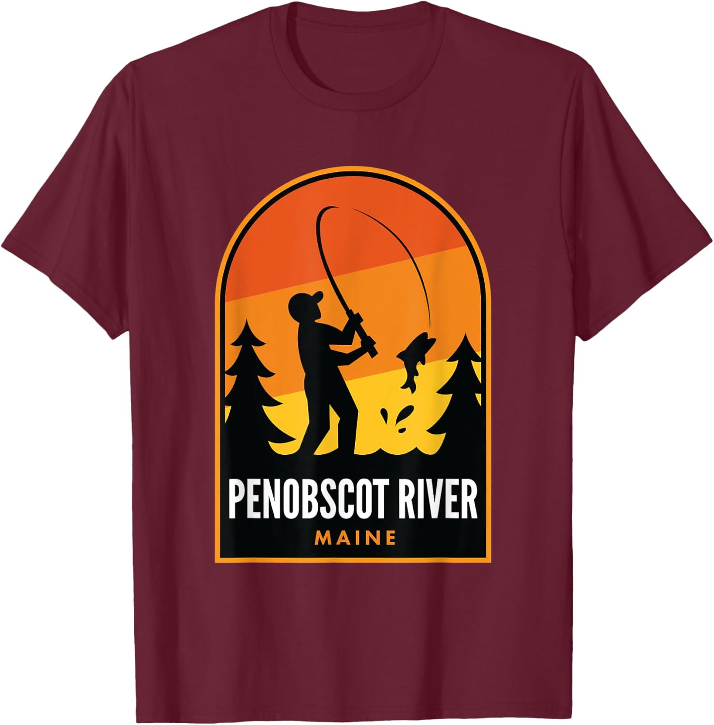 Penobscot River Maine Fishing T-Shirt - T-Shirt | Maroon