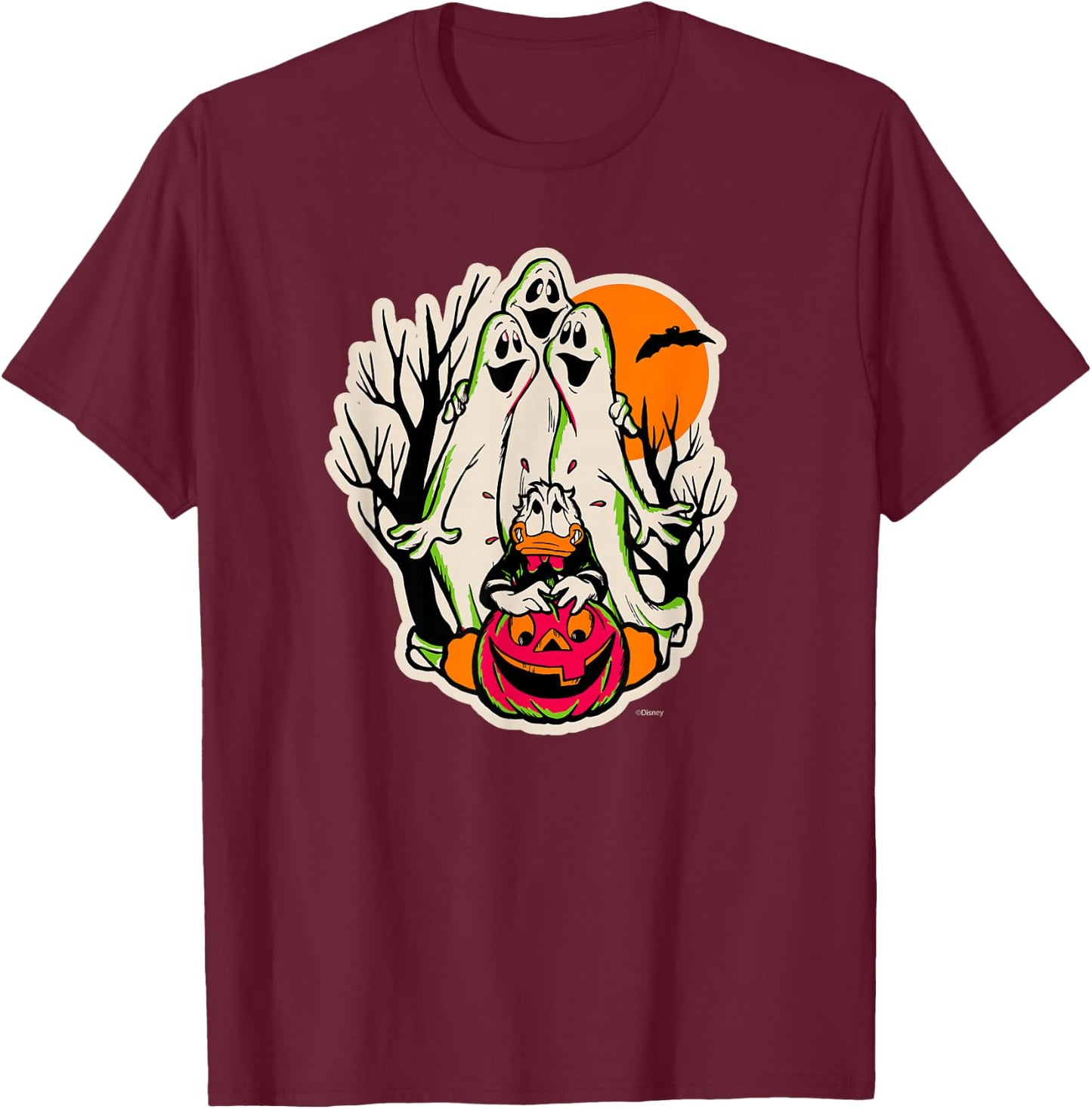 Disney 100 Donald Duck Trick or Treat Ghosts Halloween D100 T-Shirt - T-Shirt | Maroon