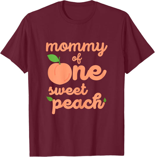 Mommy First Birthday One Sweet Peach Bday Family Matching T-Shirt - T-Shirt | Maroon