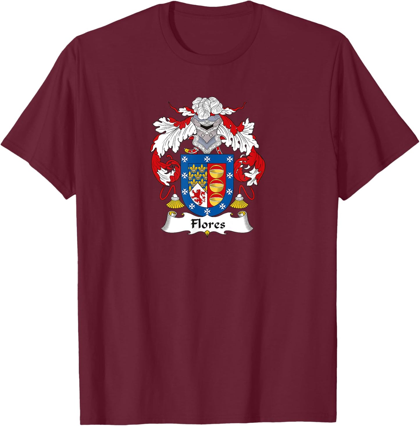 Flores Coat of Arms - Family Crest T-Shirt - T-Shirt | Maroon