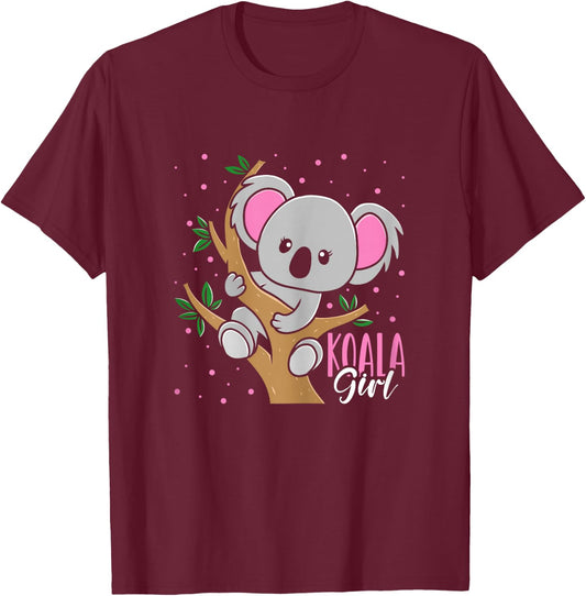 Kids Funny Koala Bear Girl T-Shirt - T-Shirt | Maroon