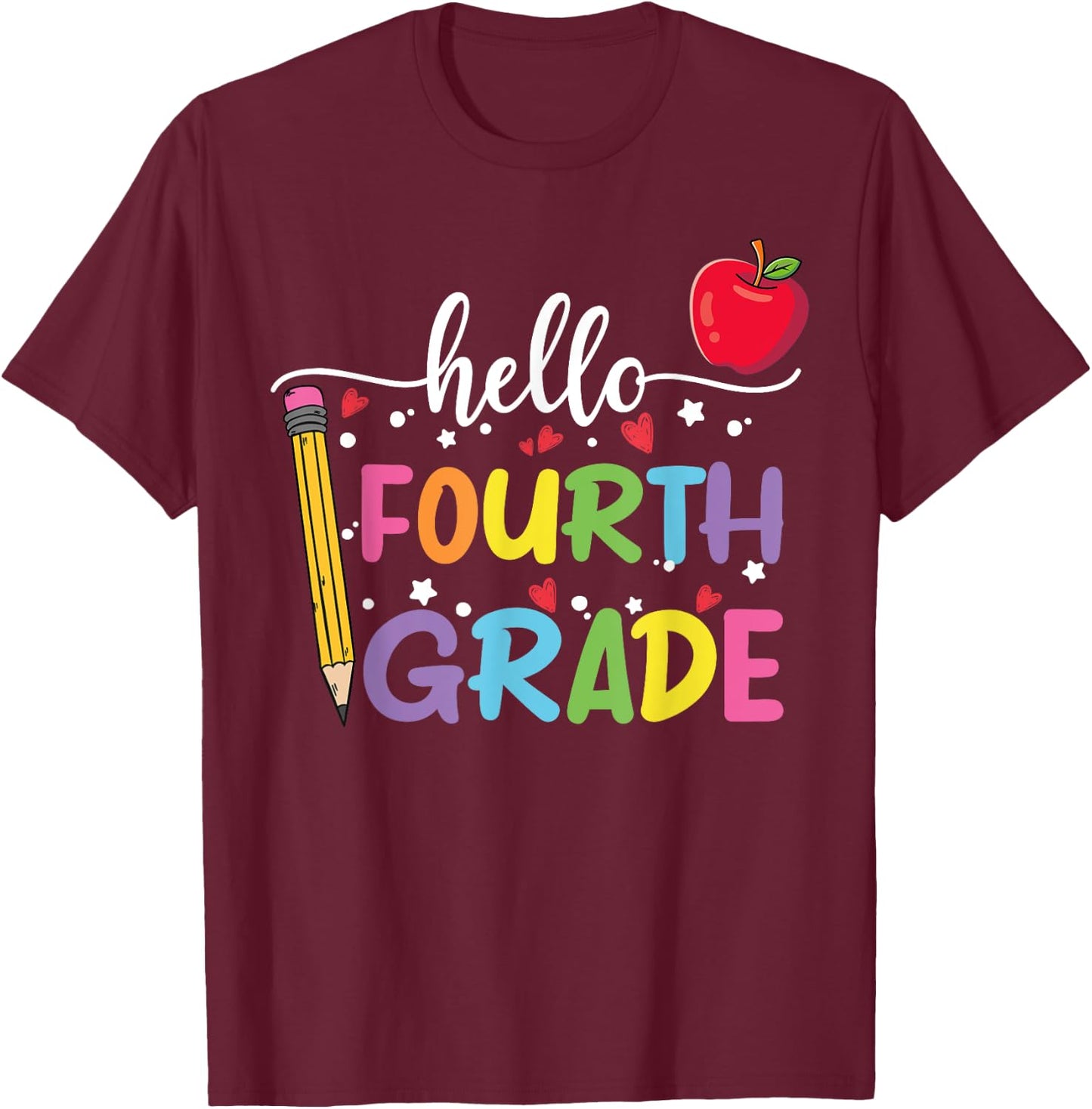 Hello Fourth Grade Team 4th Grade Back to School Teacher Kid T-Shirt - T-Shirt | Maroon