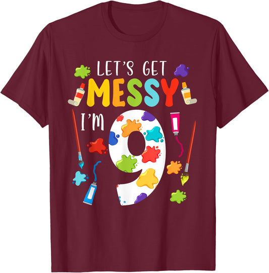 Art Painting 9th Birthday Artist 9 Years old Party Theme T-Shirt - T-Shirt | Maroon