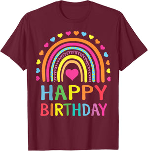 Happy Birthday Shirt Teens Girls Kids Gift Rainbow T-Shirt - T-Shirt | Maroon