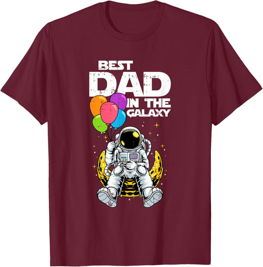Best Dad In The Galaxy Fathers day Cool Astronaut Space Dad T-Shirt - T-Shirt | Maroon