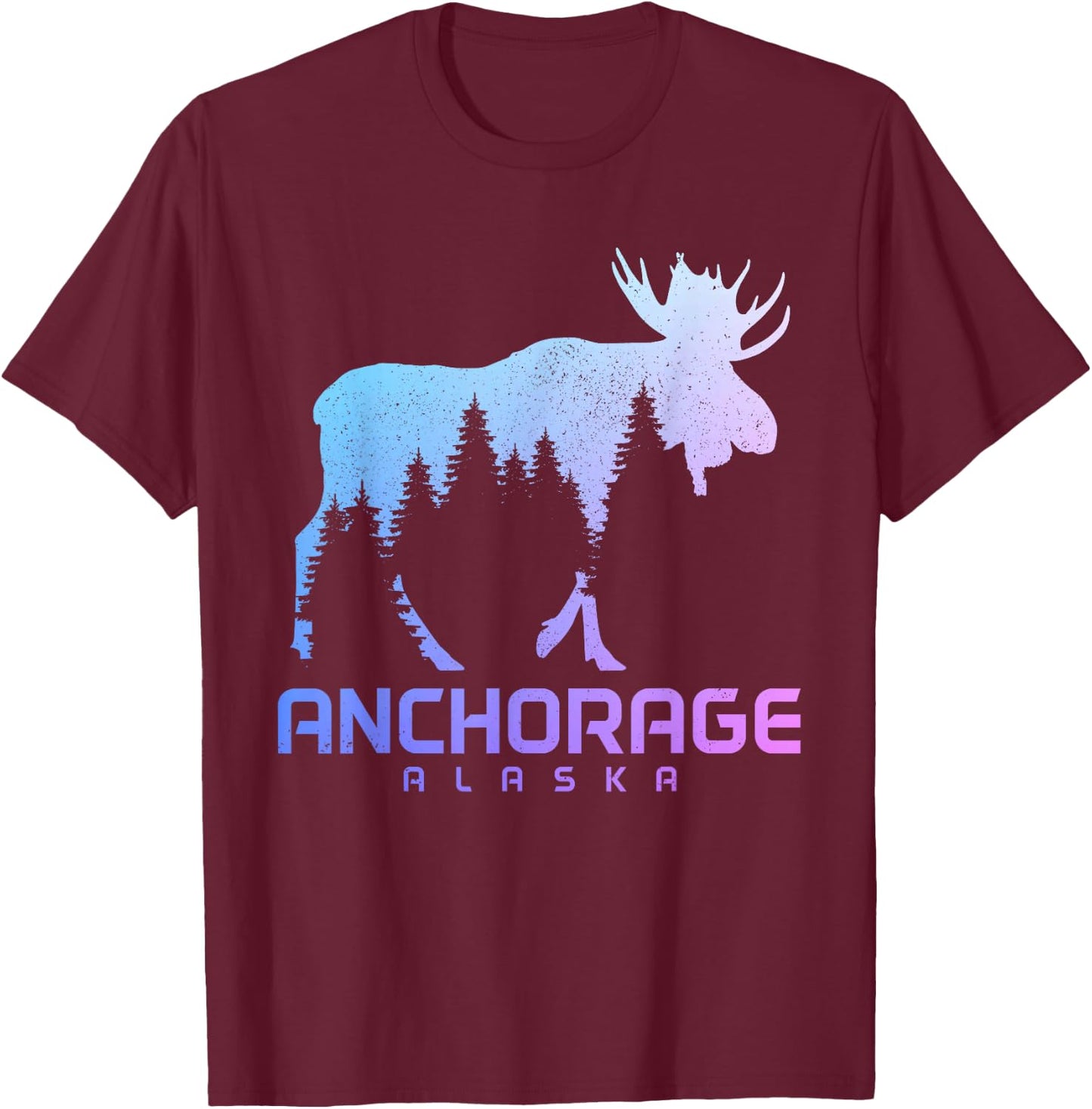 Anchorage Alaska Vintage Moose Souvenir T-Shirt - T-Shirt | Maroon