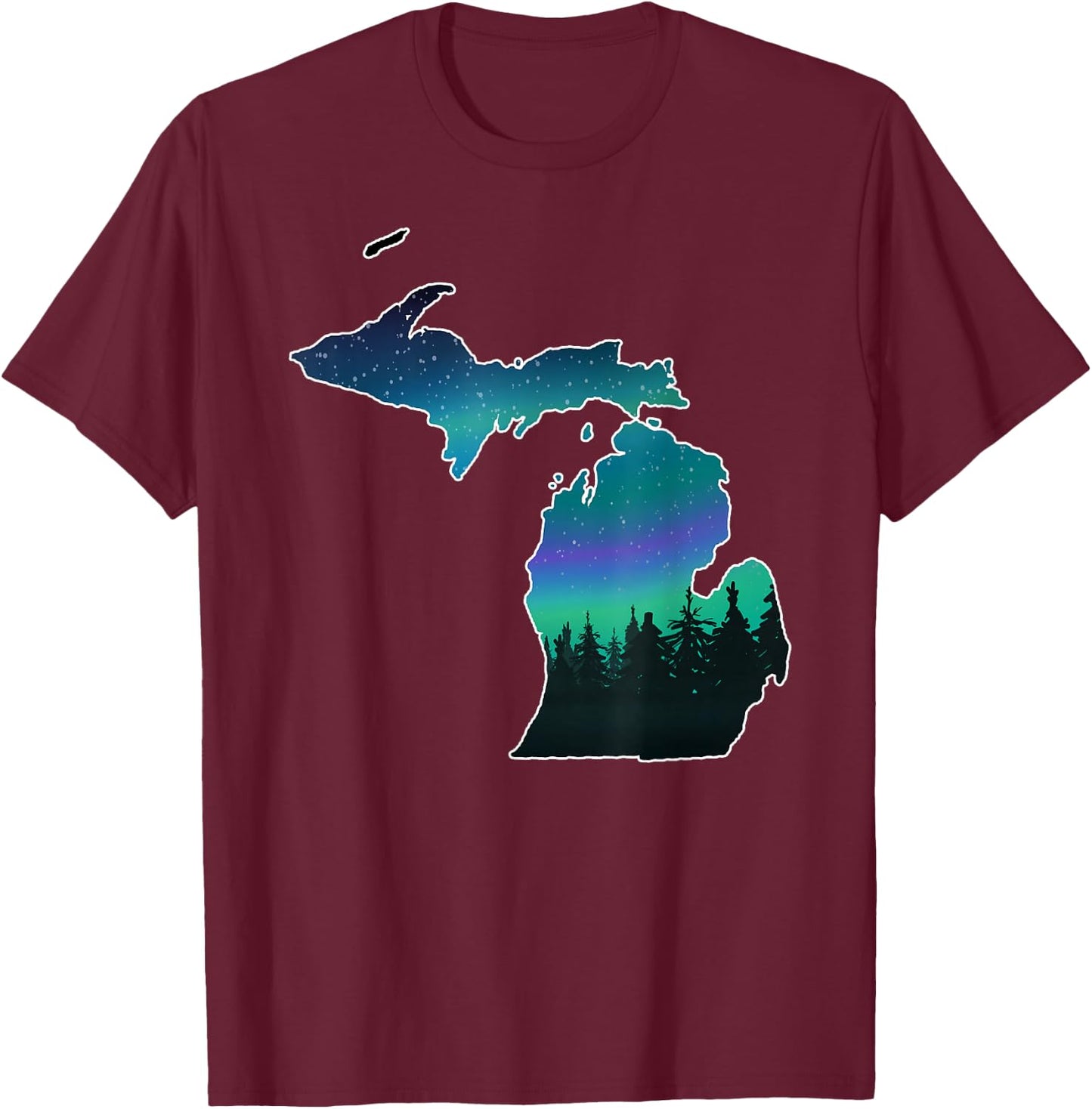 Michigan Great Lakes Men Women Summer Northern Lights T-Shirt - T-Shirt | Maroon