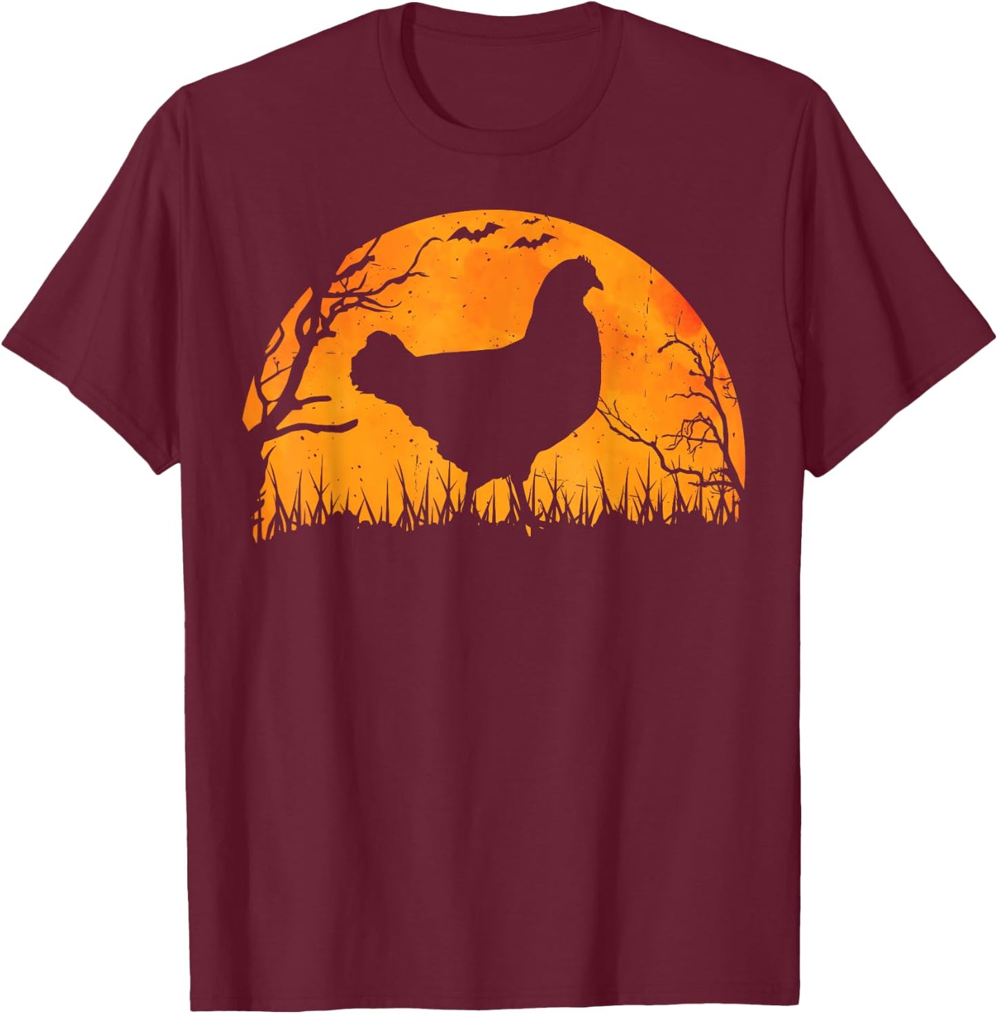 Funny Chicken Halloween Moon Silhouette Spooky Chicken Lover T-Shirt - T-Shirt | Maroon