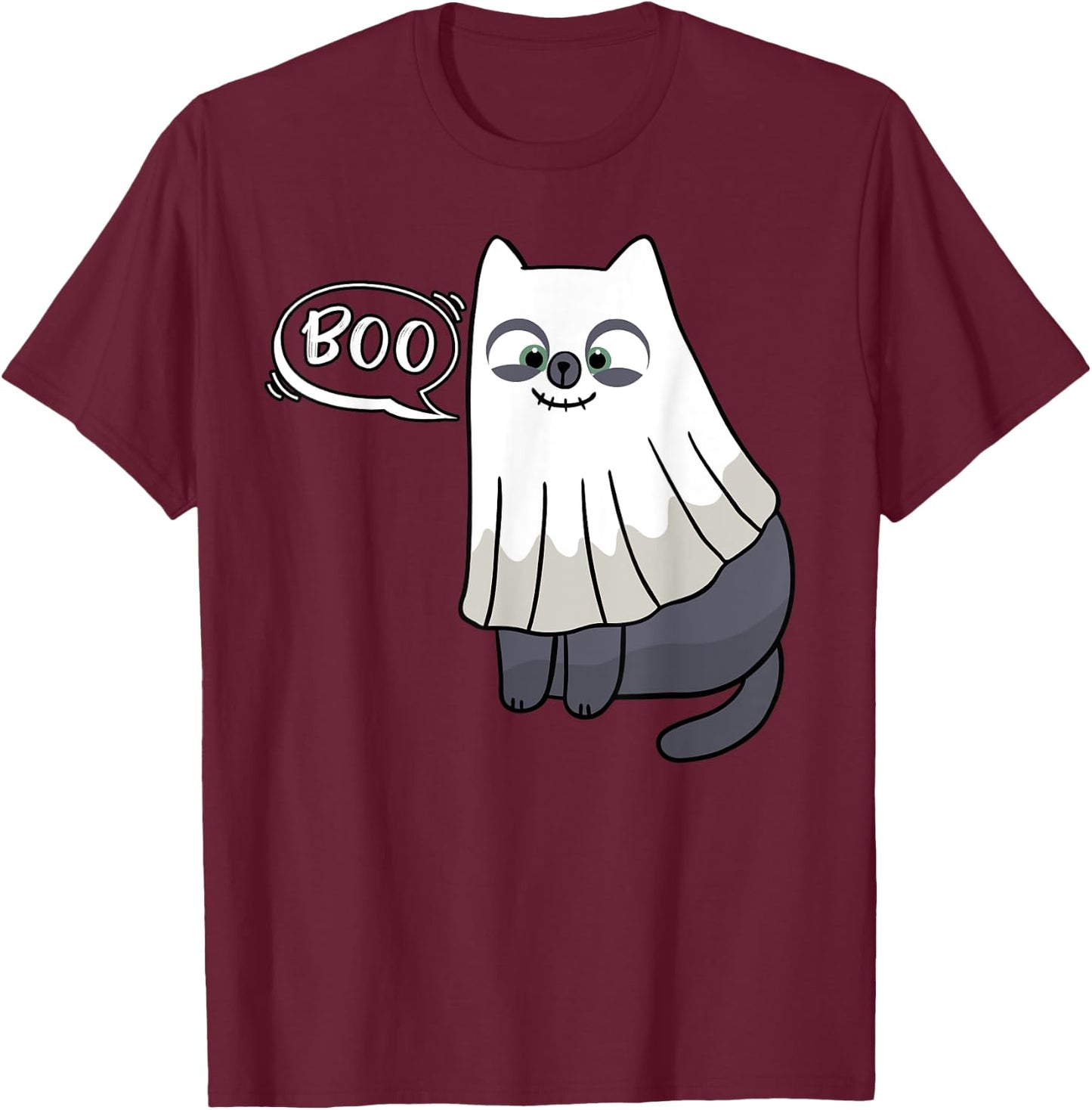 Cute Boo Halloween Kitten Cat Ghost Costume Kids Adult T-Shirt - T-Shirt | Maroon
