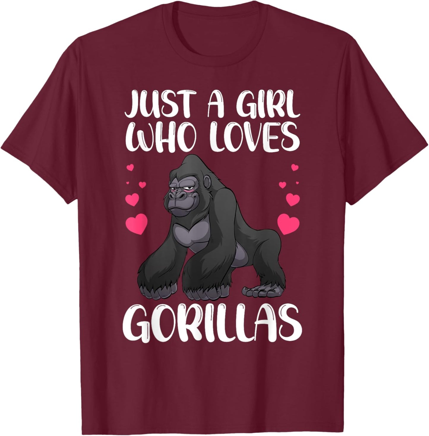 Funny Gorilla Design For Girls Kids Women Gorilla Ape Lover T-Shirt - T-Shirt | Maroon