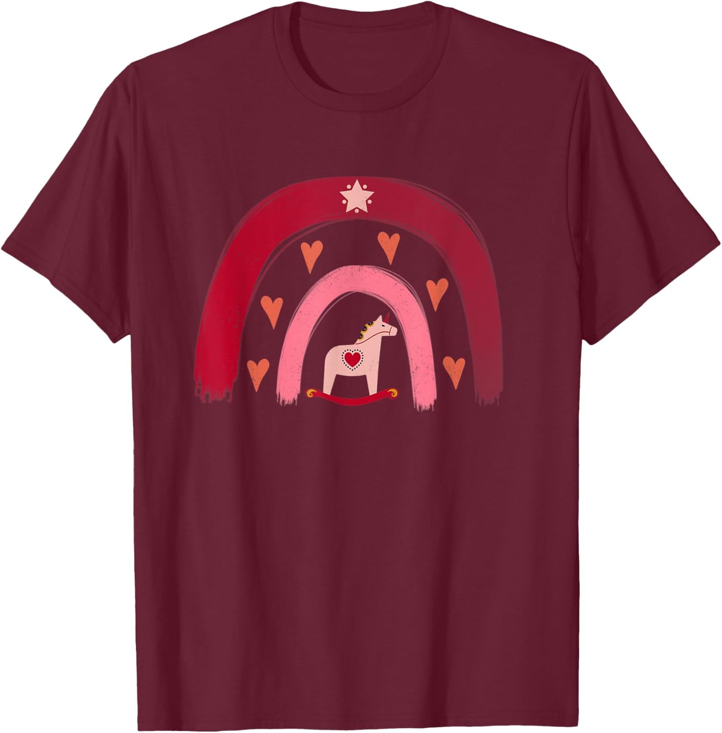Dala Horse Christmas Rainbow Mother's Day Unicorn T-Shirt - T-Shirt | Maroon