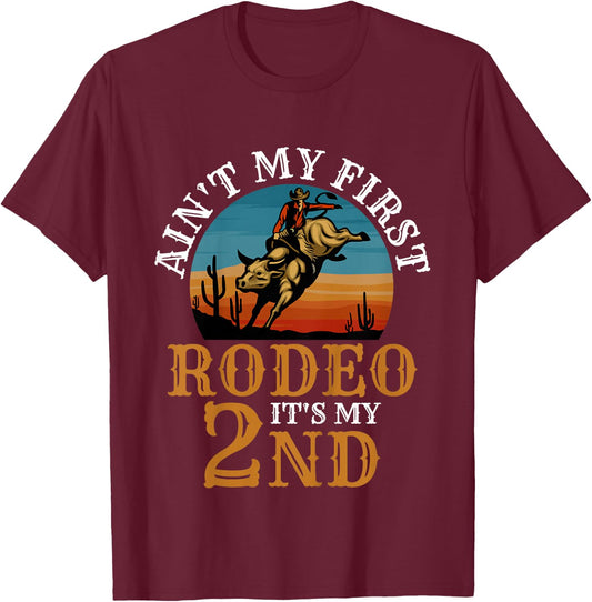 Ain't My First Rodeo Bull Riding 2nd Birthday For Kids Funny T-Shirt - T-Shirt | Maroon