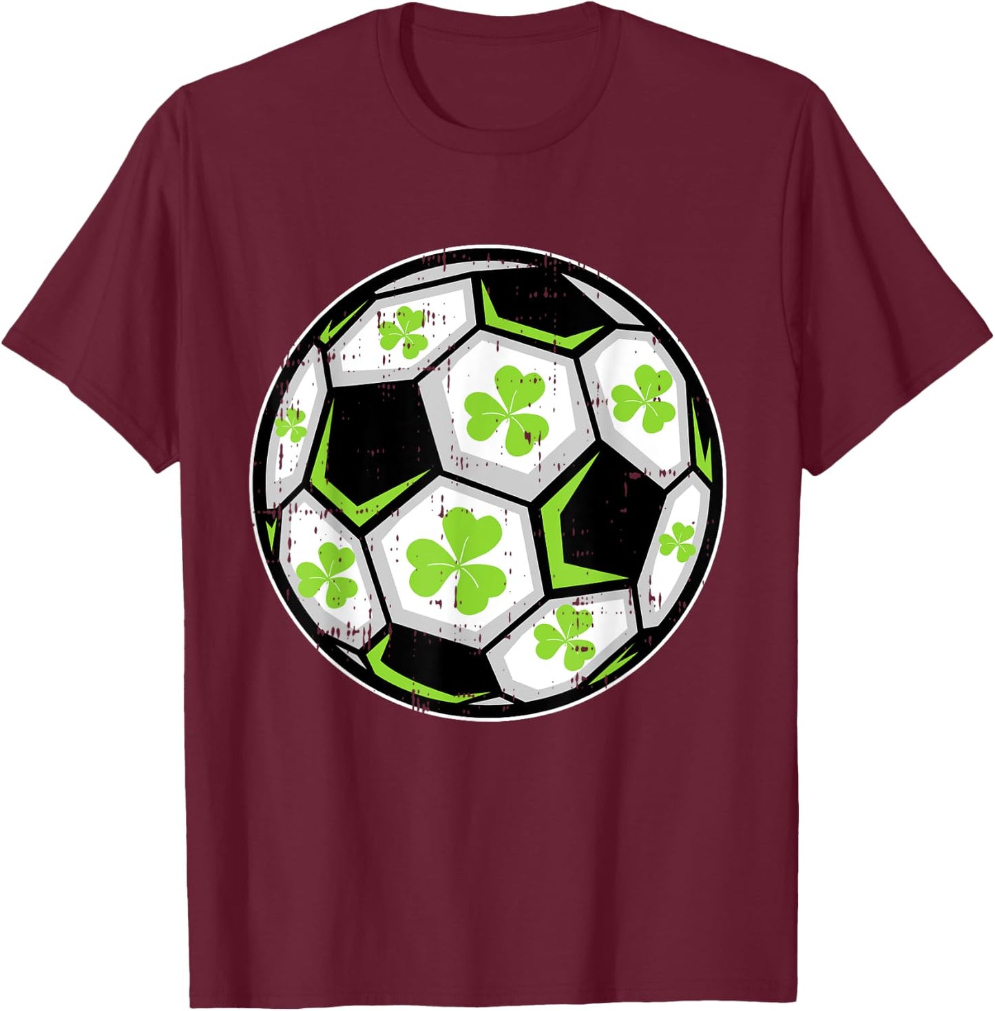 Soccer Ball Shamrock St Patricks Day Clover Sport Boys Girls T-Shirt - T-Shirt | Maroon