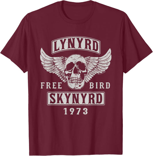 Lynyrd Skynyrd - Free Bird Skull 1973 T-Shirt - T-Shirt | Maroon