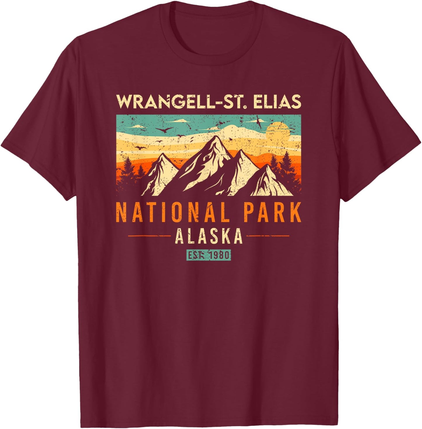 Wrangell St. Elias Est. 1980 Retro Alaska National Park T-Shirt - T-Shirt | Maroon
