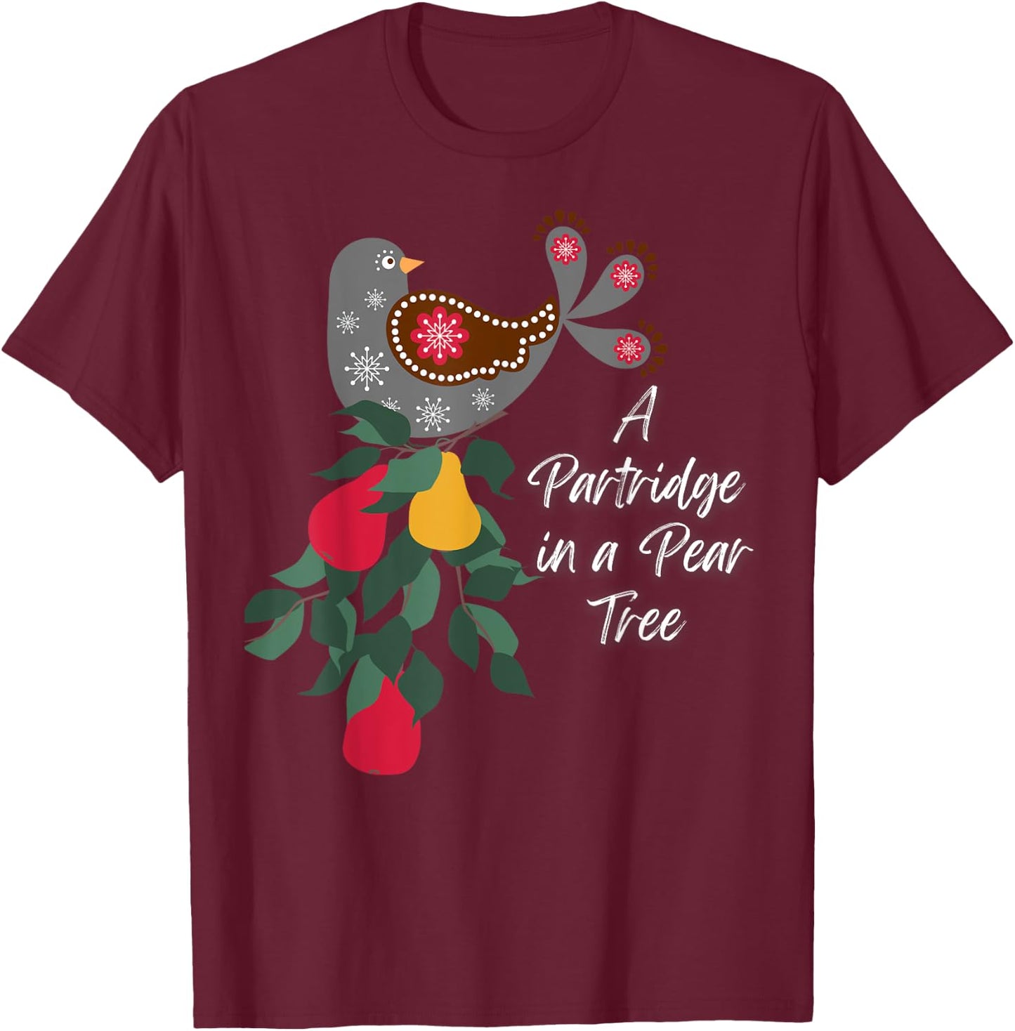 LittleFeats -Adult 12 Days of Christmas Song , Black, Small, Short Sleeve, Classic Fit, Cotton 60% Polyester 40% T-Shirt - T-Shirt | Maroon