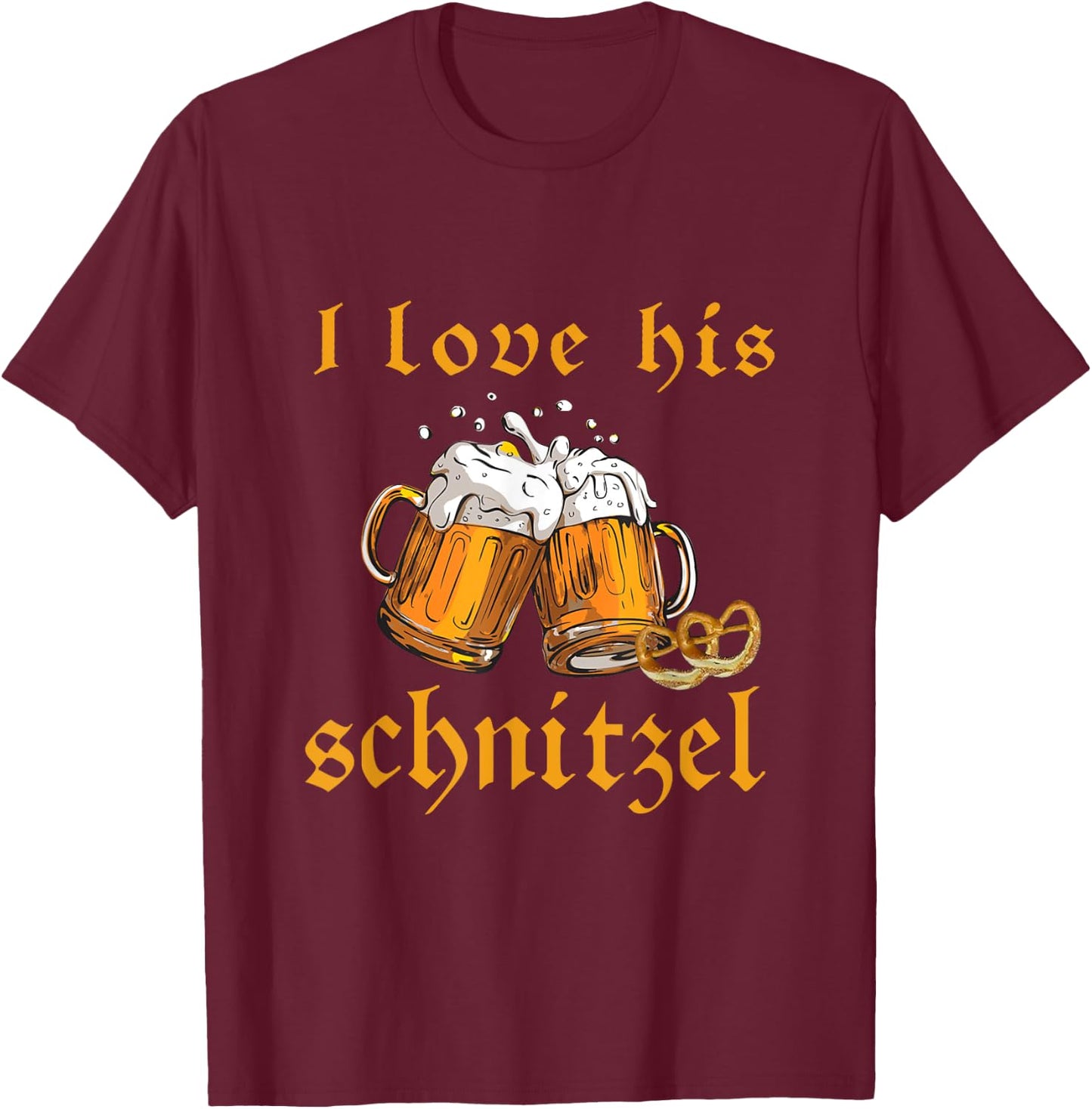 I Love His Schnitzel Oktoberfest Couple Matching T-Shirt - T-Shirt | Maroon
