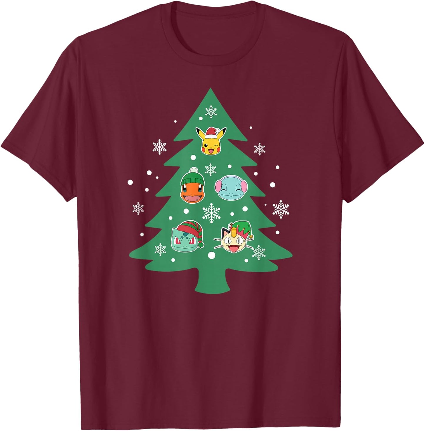 Pokémon - Christmas Tree Character Face Ornaments T-Shirt - T-Shirt | Maroon