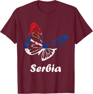 Serbian Butterfly Serbian Roots Srbija Serbia Serbian Flag T-Shirt - T-Shirt | Maroon