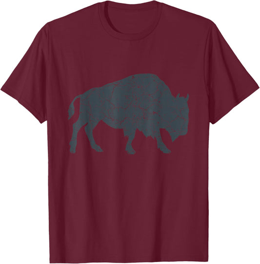 Vintage Buffalo I Distressed Bison T-Shirt - T-Shirt | Maroon