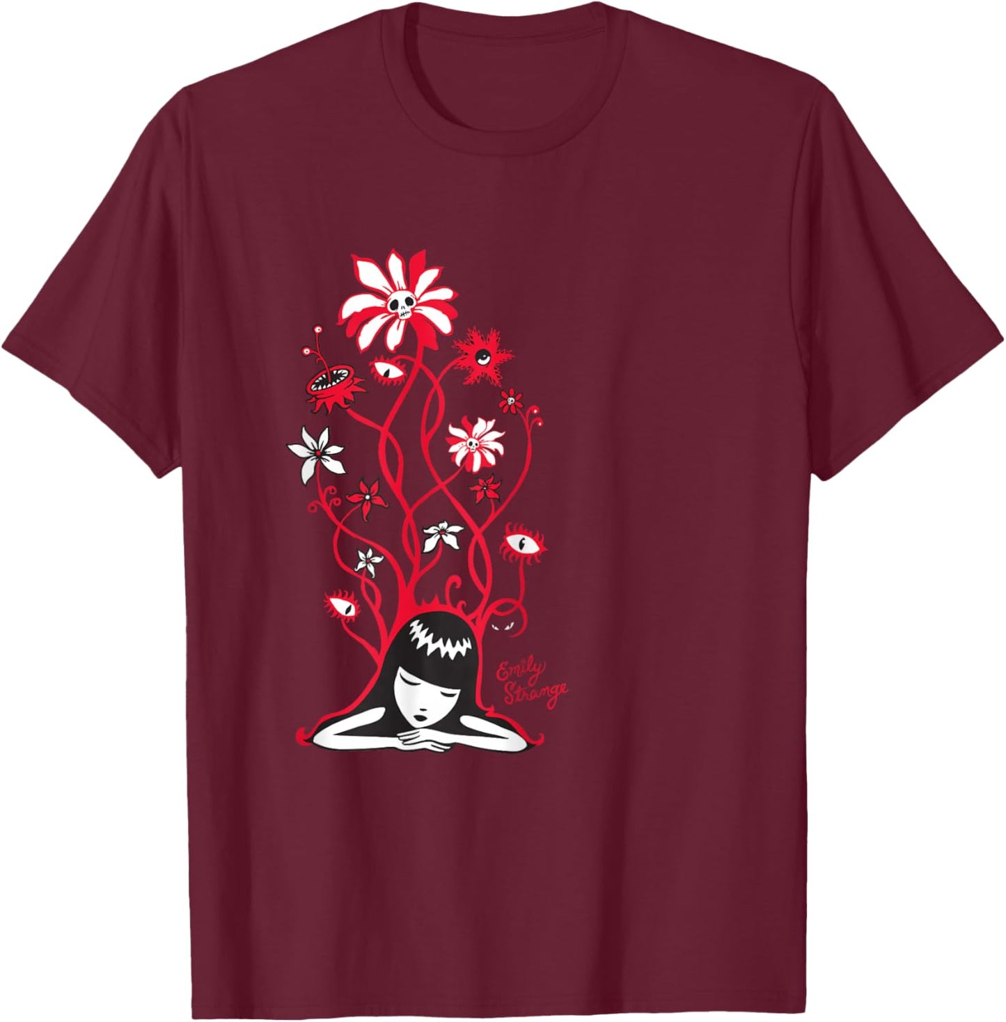 Emily The Strange Flower Power Cat Nap T-Shirt - T-Shirt | Maroon