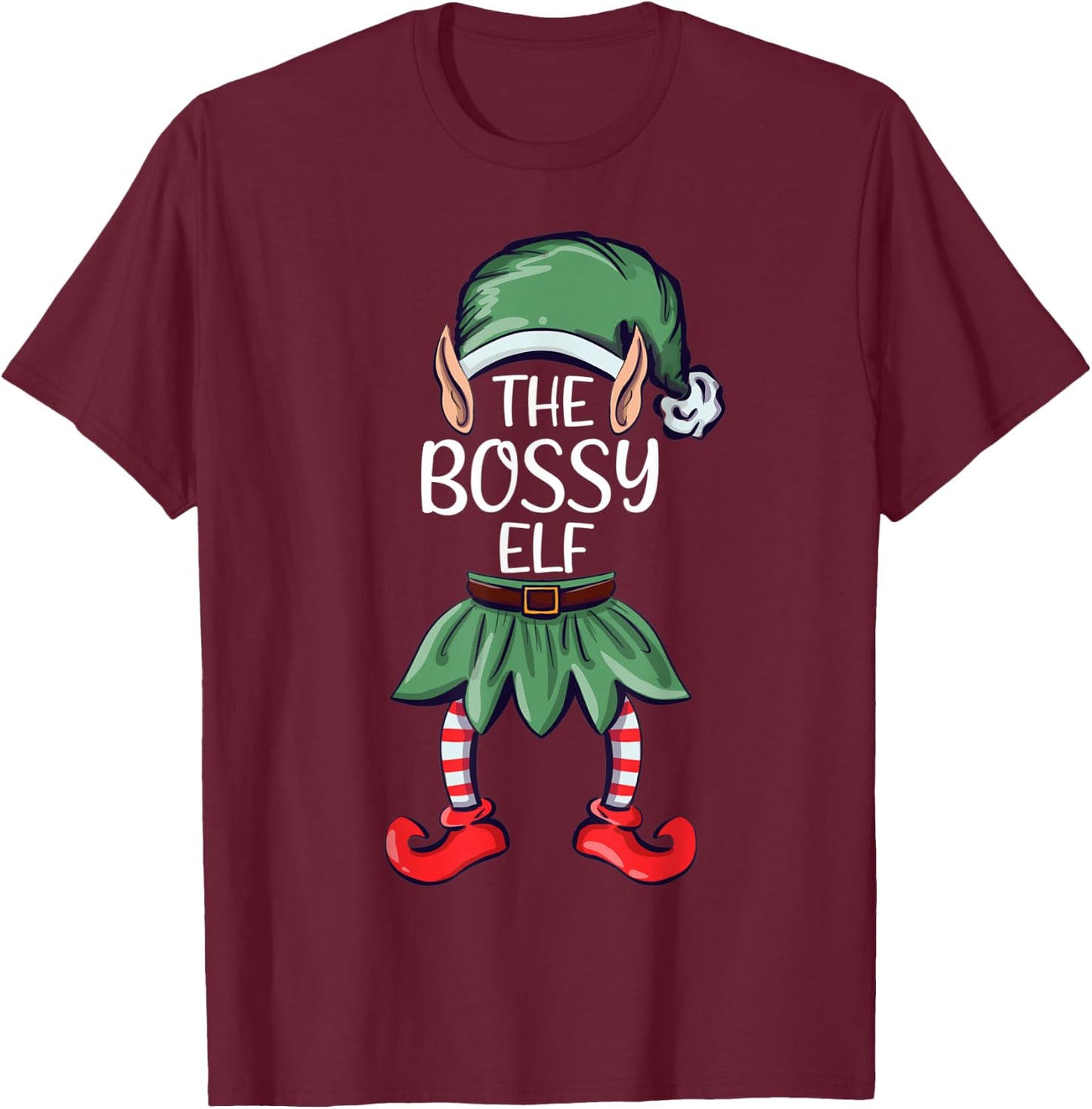 The Bossy Elf Elf Christmas Matching Family Group Elf T-Shirt - T-Shirt | Maroon