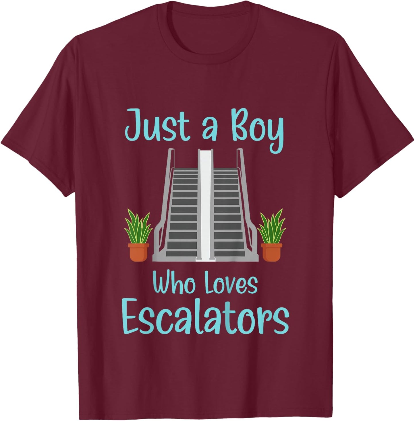 Kids Just A Boy Who Loves Escalators Cute Distracted By Escalator T-Shirt - T-Shirt | Maroon