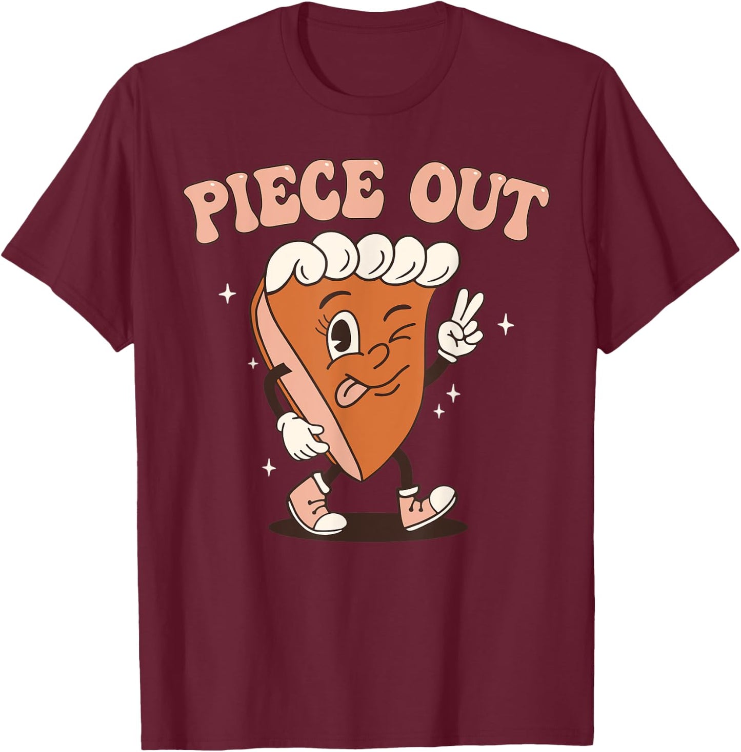Groovy Thankful Pumpkin Pie Retro Piece Out Thanksgiving T-Shirt - T-Shirt | Maroon