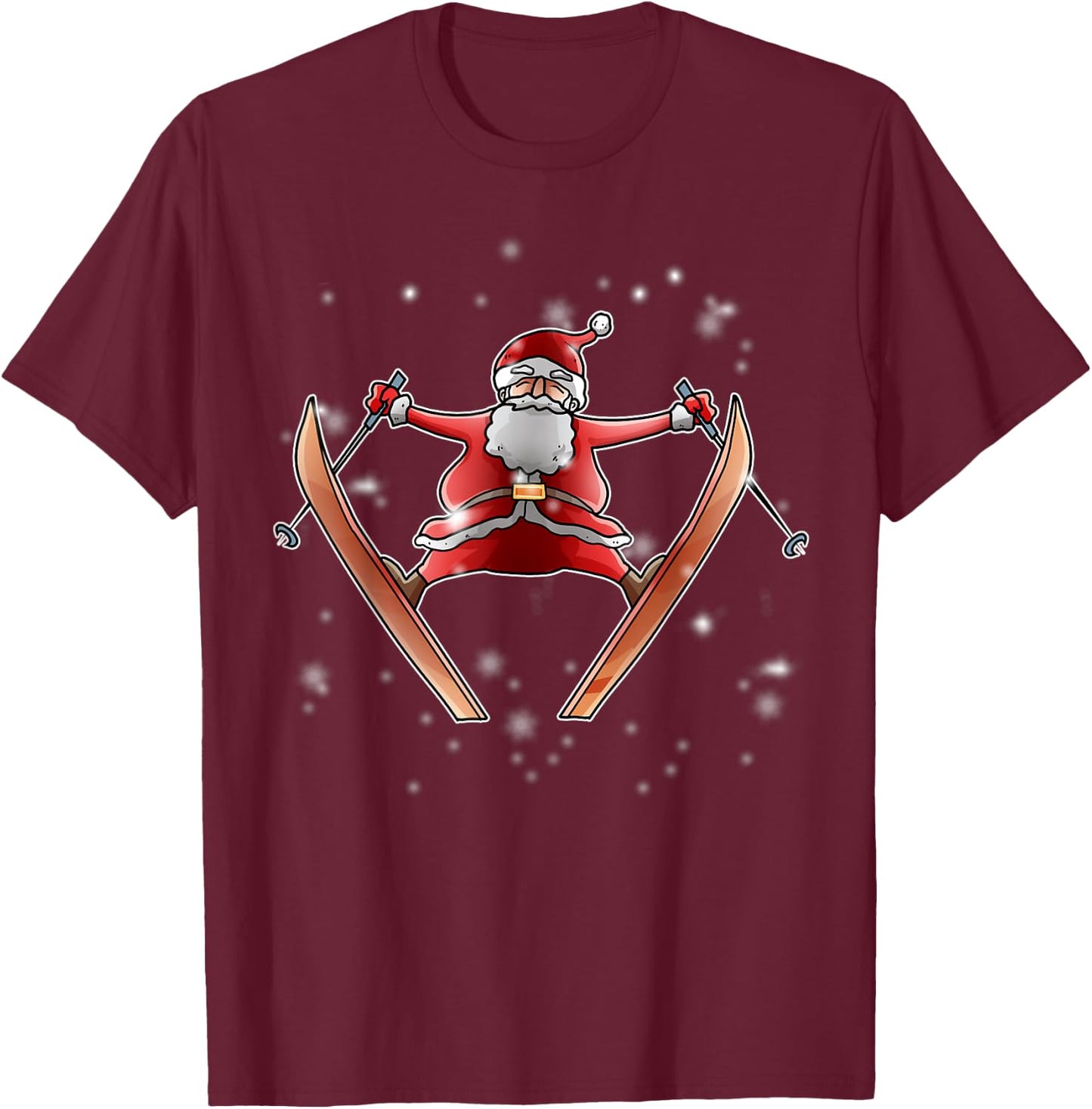 Skiing Santa Christmas Ski Winter Sport X-Mas Pajama Skier T-Shirt - T-Shirt | Maroon
