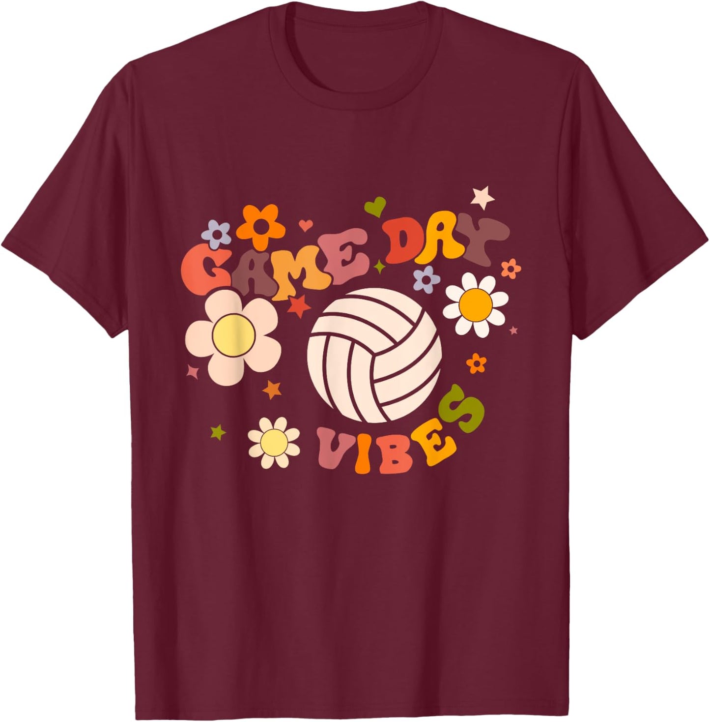 Volleyball Game Day Vibes Volleyball Mom Girl Cheerleader T-Shirt - T-Shirt | Maroon