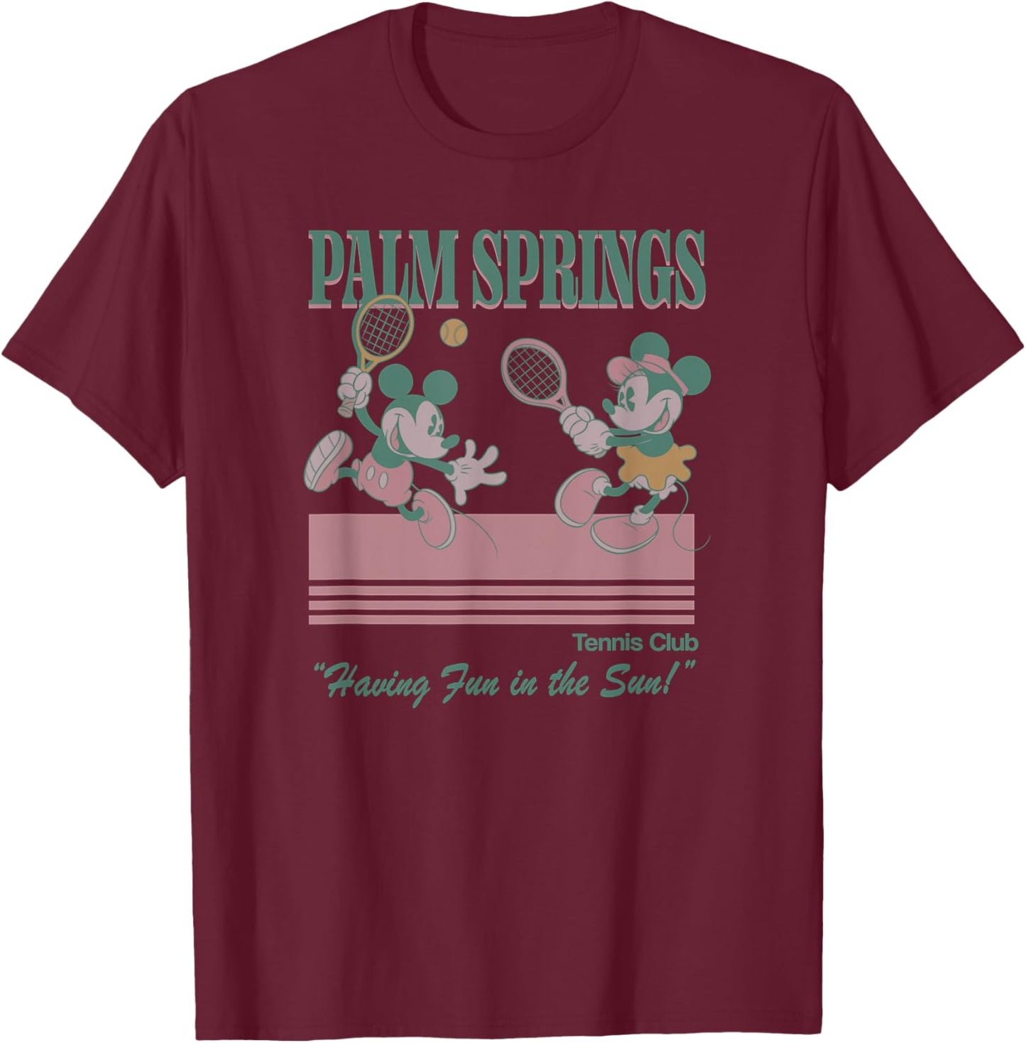 Disney Mickey And Minnie Vintage Palm Springs Fun In The Sun T-Shirt - T-Shirt | Maroon