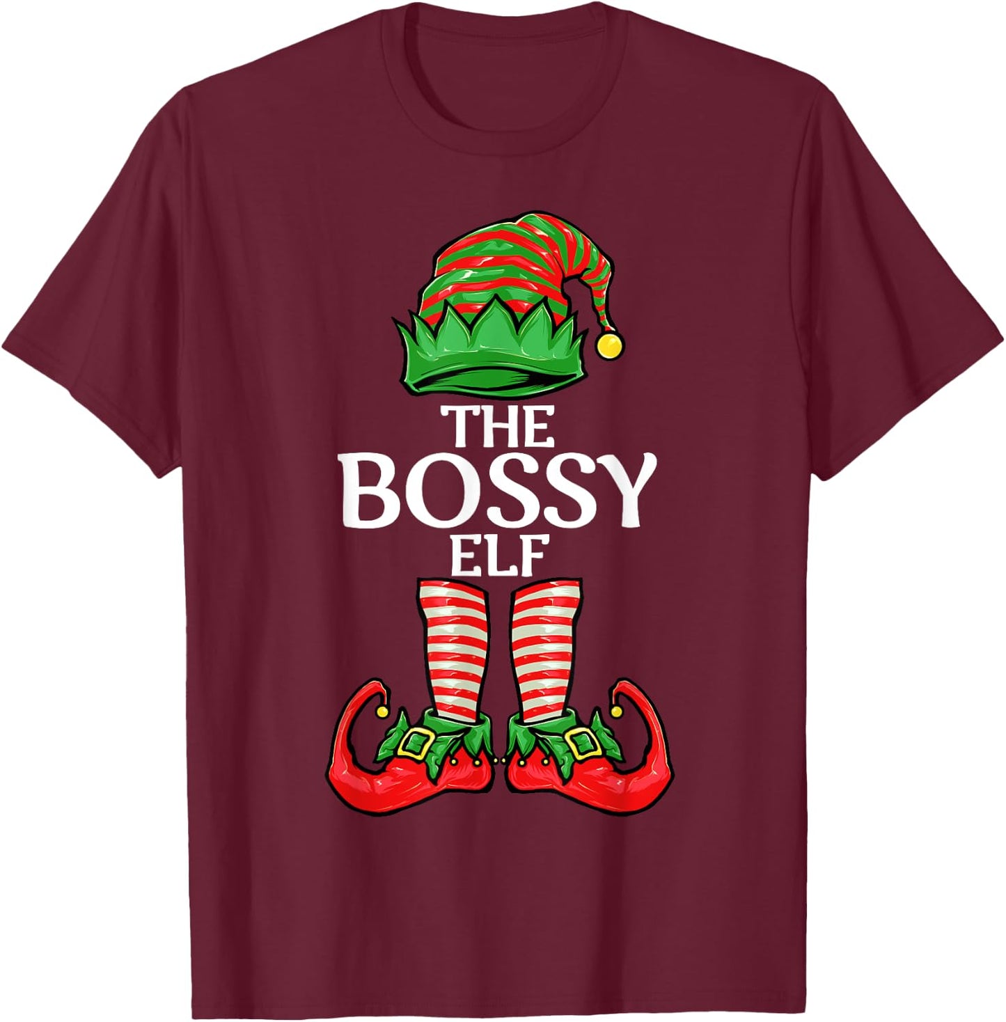 Bossy Elf Christmas Family Matching Group T-Shirt - T-Shirt | Maroon
