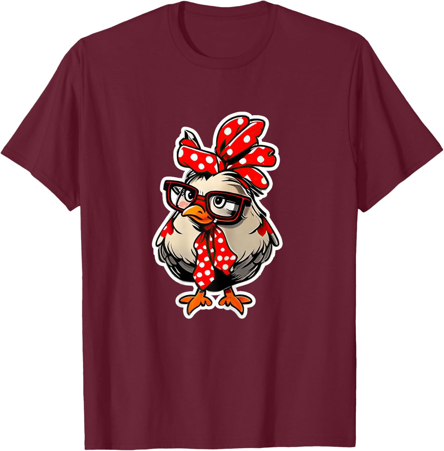 Cute Chicken With Bandana Headband and Glasses Women Girl T-Shirt - T-Shirt | Maroon