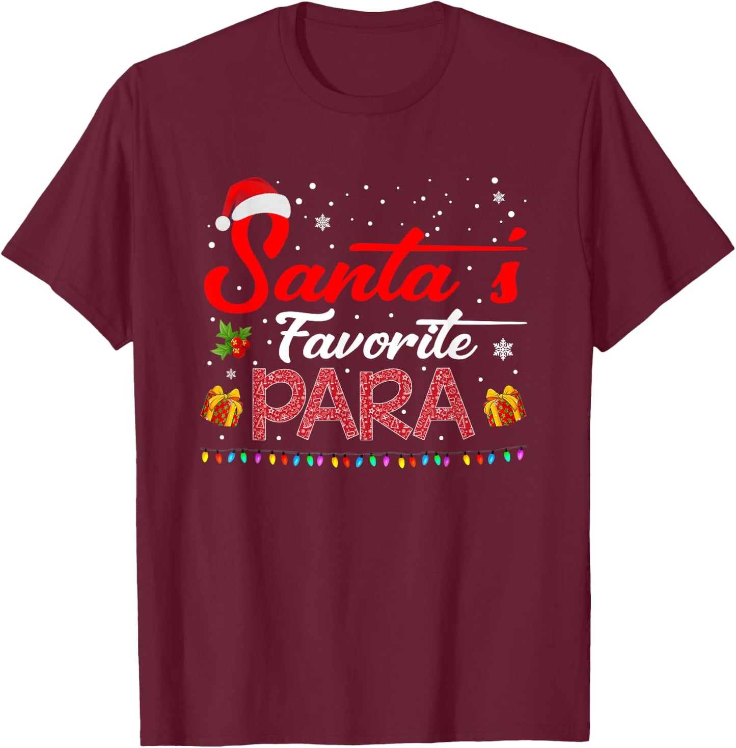 Santa's Favorite Para Christmas Paraprofessional Teacher T-Shirt - T-Shirt | Maroon