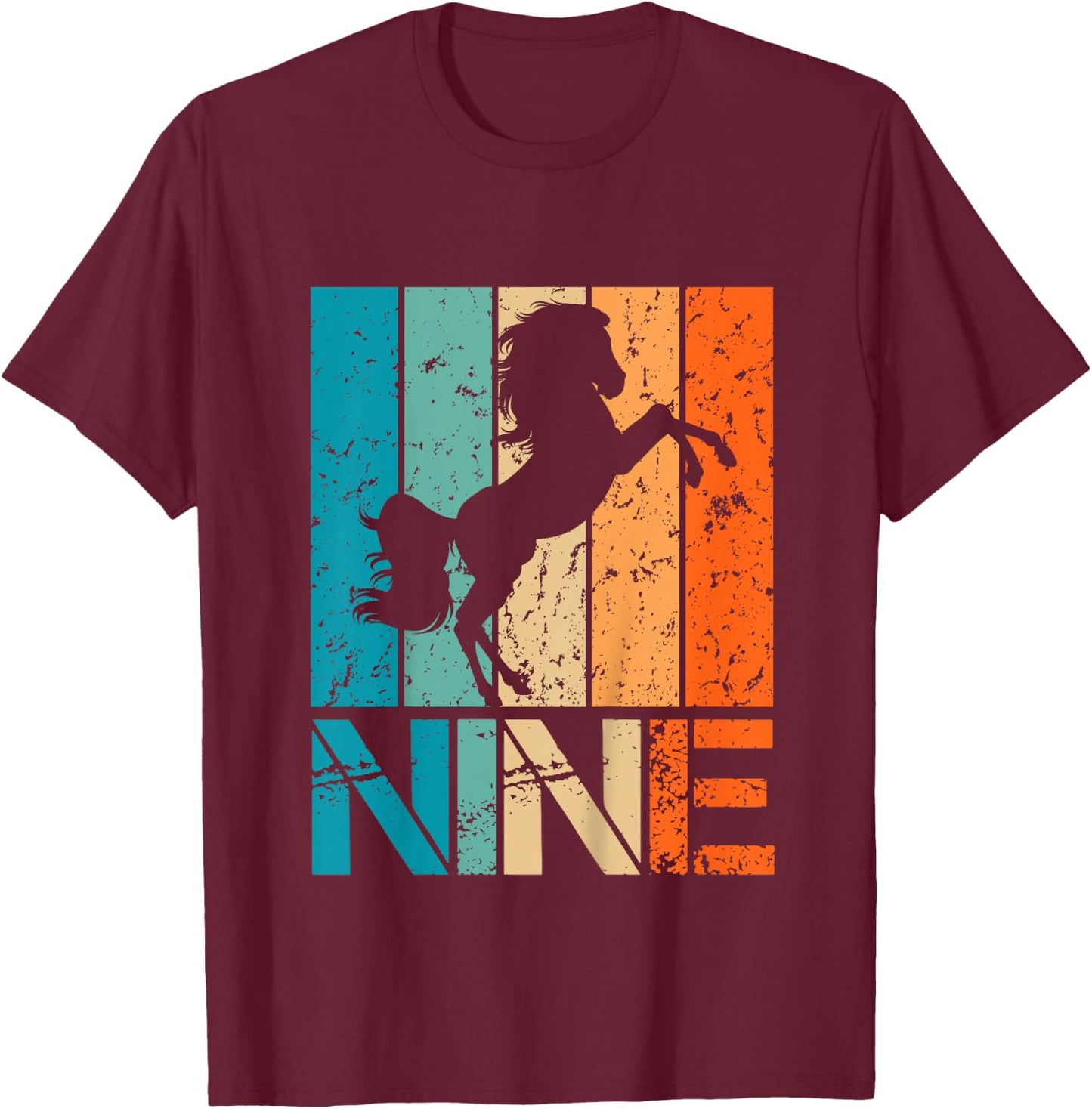 Kids Funny 9th Horse Birthday 9 Year Old Birthday Horse T-Shirt - T-Shirt | Maroon