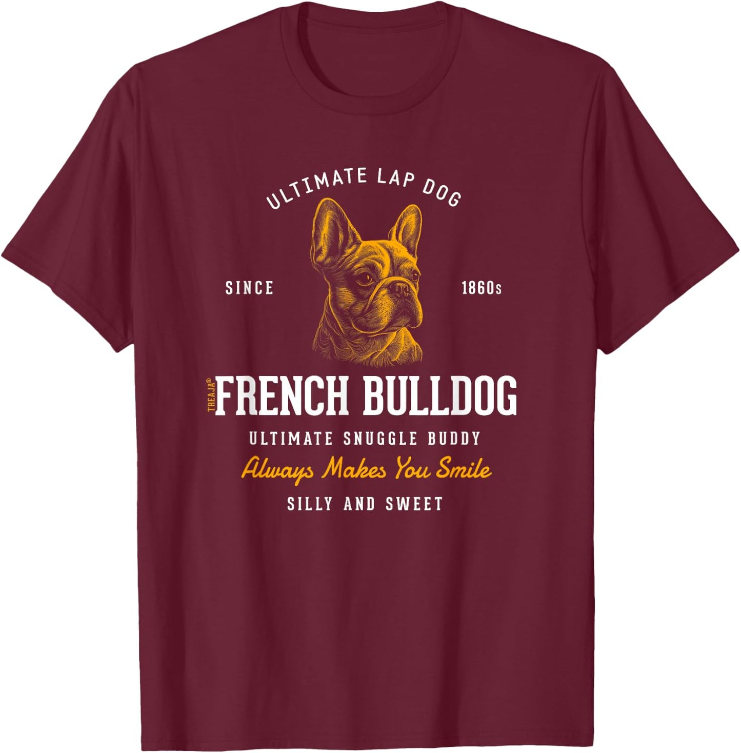 Vintage Styled Retro French Bulldog T-Shirt - T-Shirt | Maroon