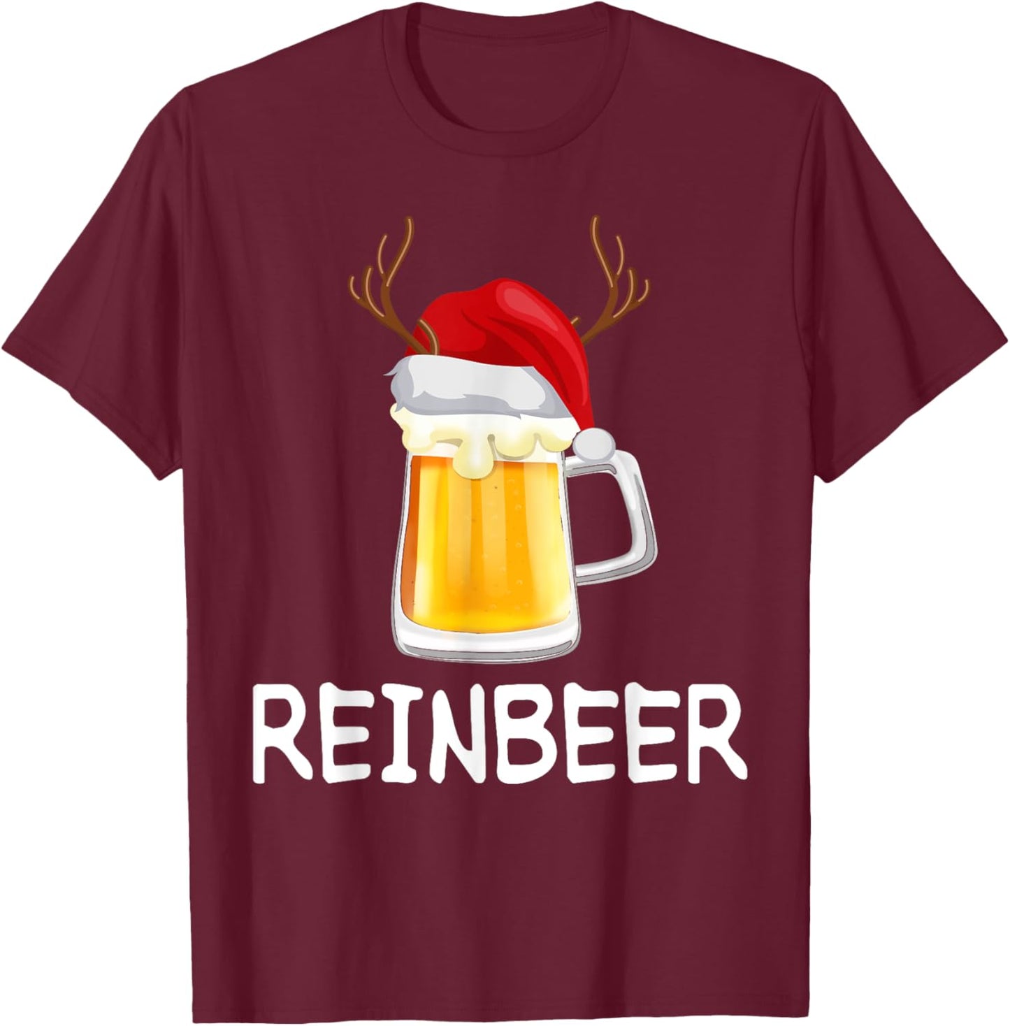 ReinBeer WineDeer Funny Beer Wine Christmas Couples Matching T-Shirt - T-Shirt | Maroon