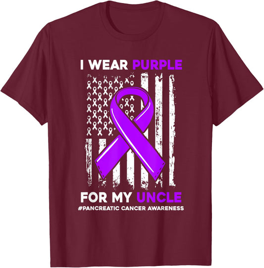 I Wear Purple For My Uncle Pancreatic Cancer Awareness T-Shirt - T-Shirt | Maroon
