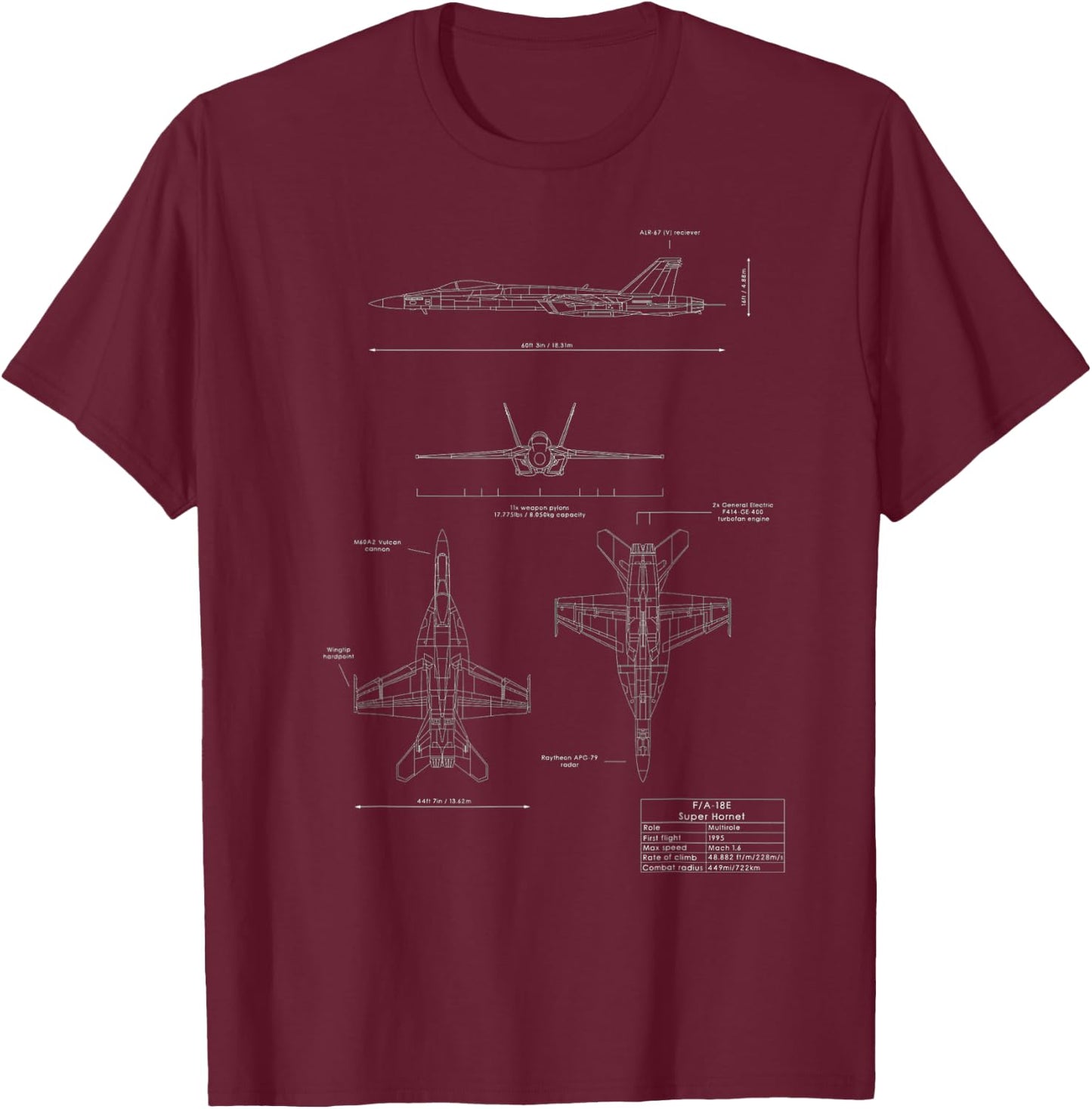 F-18 F/A-18E Super Hornet Jet Airplane T-Shirt - T-Shirt | Maroon