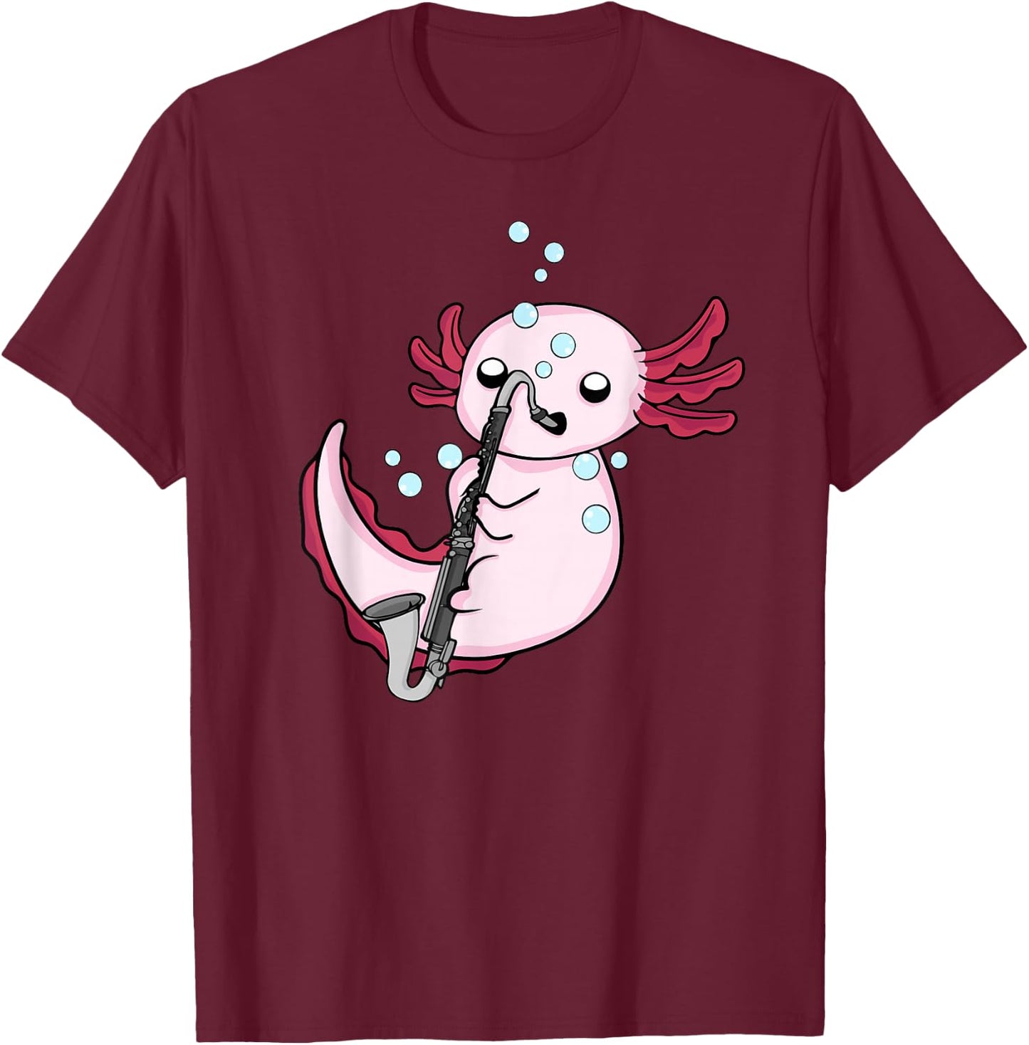 Bass Clarinet Player Kids Axolotl Music Lover Bass Clarinet T-Shirt - T-Shirt | Maroon