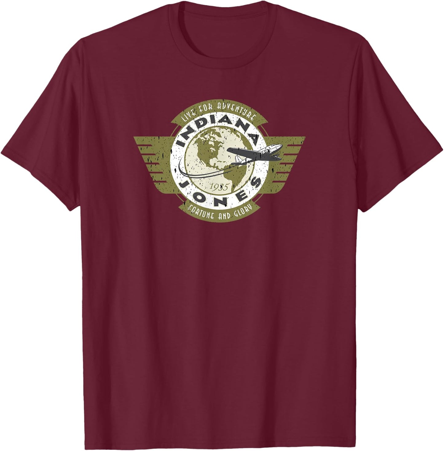Indiana Jones and The Temple of Doom Vintage Flyer Badge T-Shirt - T-Shirt | Maroon