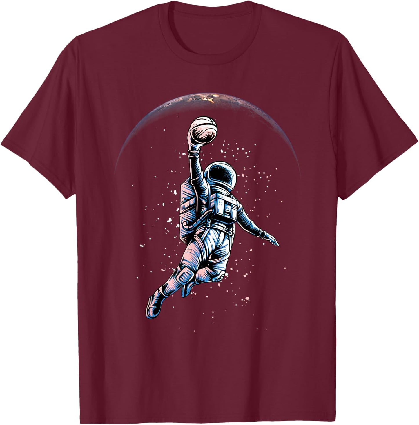 Astronaut Slam Dunk In Space Dunking Basketball Player Bball T-Shirt - T-Shirt | Maroon