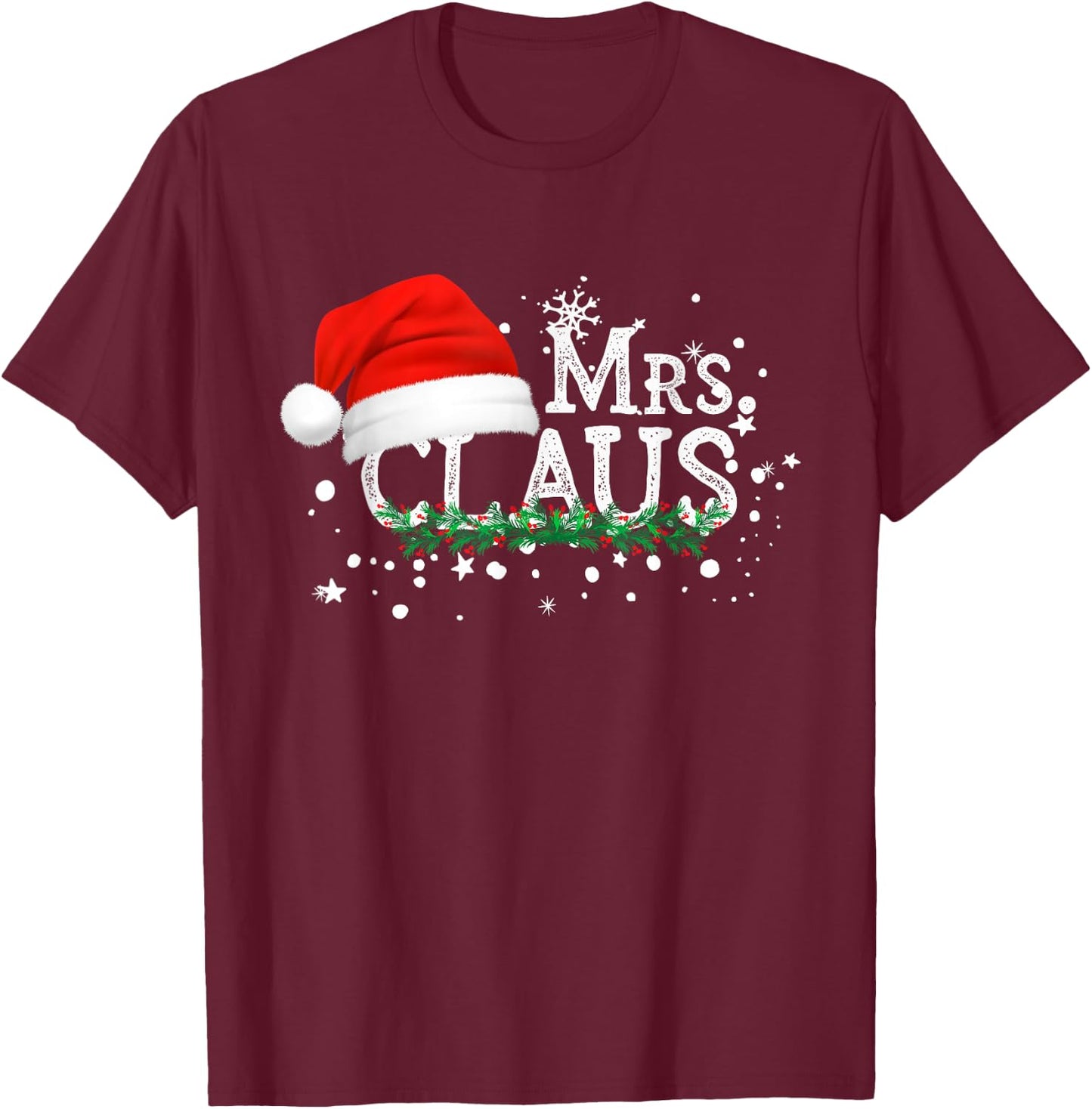Mrs Claus Christmas Couples Matching Her Xmas Pajama T-Shirt - T-Shirt | Maroon