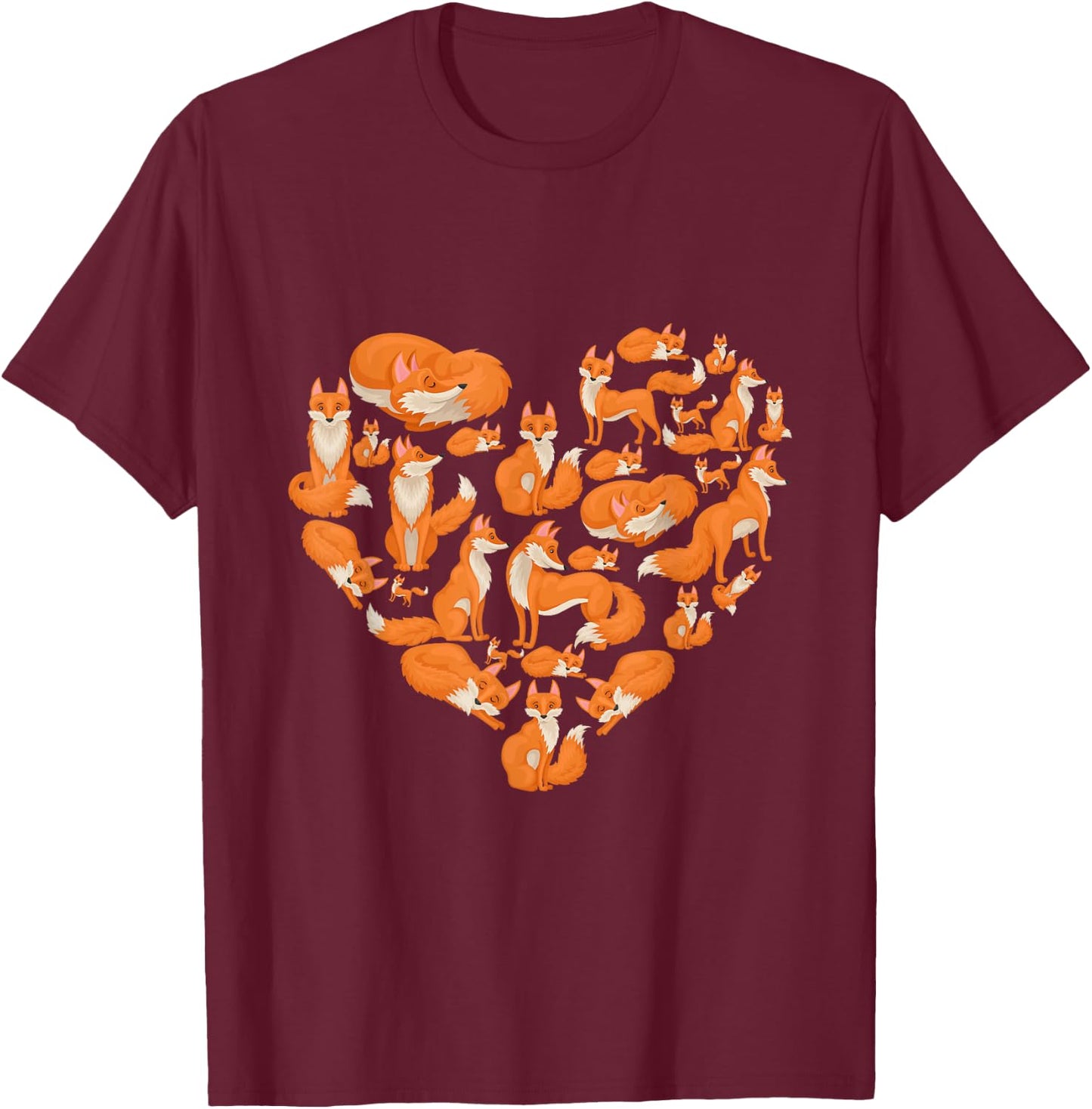 Fox Heart Funny Cute I Love Fox Animal Gifts for Fox Lovers T-Shirt - T-Shirt | Maroon