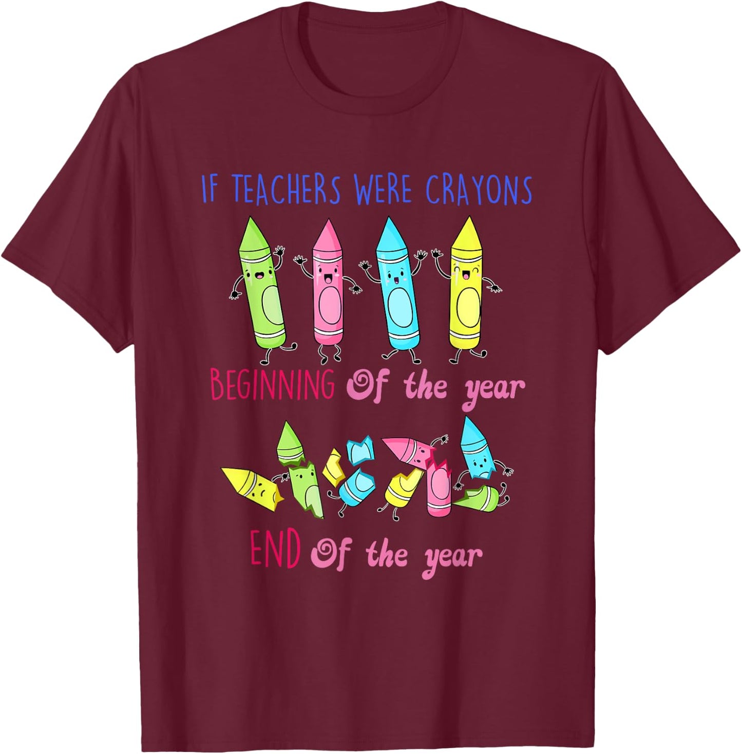 If Teachers Were Crayons Beginning Of The Year End The Year T-Shirt - T-Shirt | Maroon