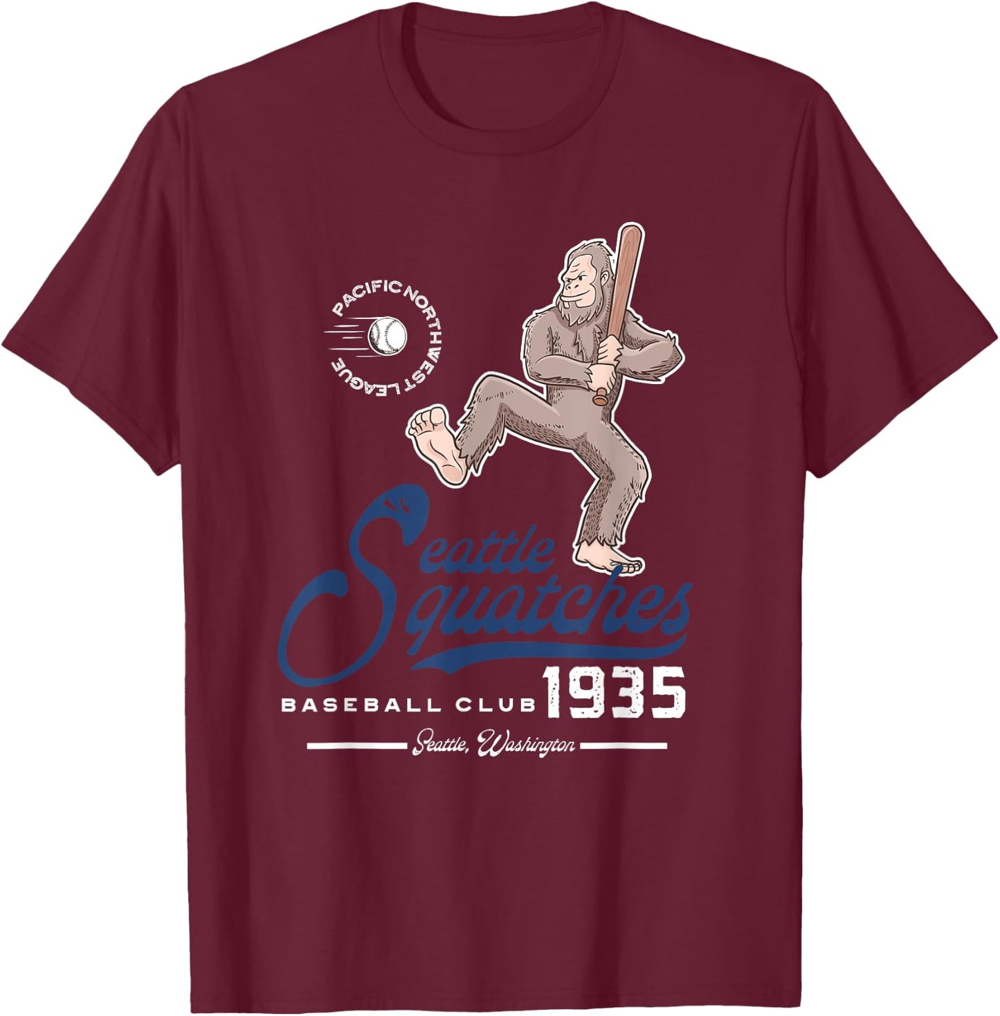 Bigfoot Baseball Seatlle Squatches for Sasquatch Believer T-Shirt - T-Shirt | Maroon