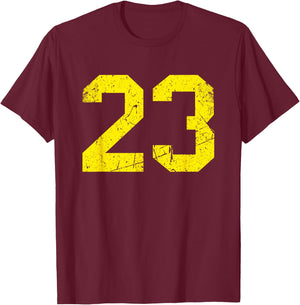 Vintage Yellow Sports Team Number #23 T-Shirt - T-Shirt | Maroon
